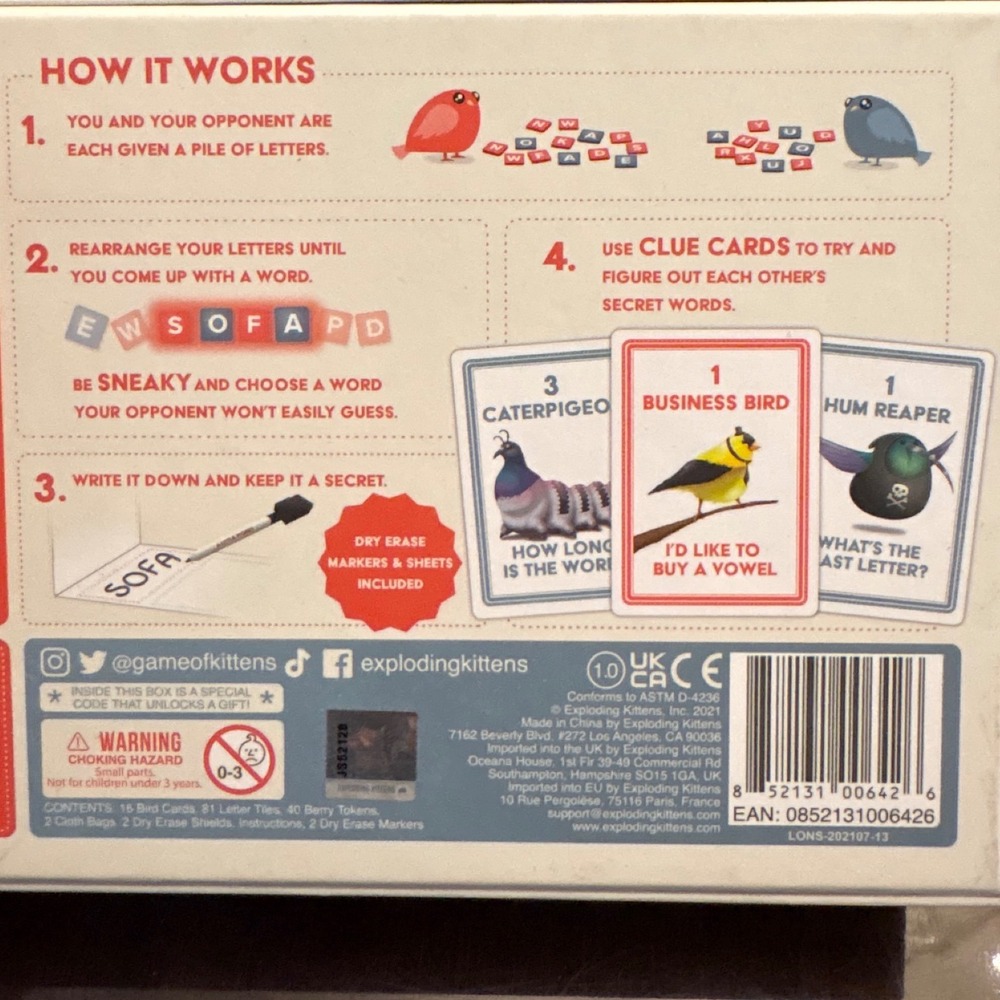 Exploding Kittens A Little Wordy Sneaky Two Player Tile Word Game Complete - Picture 5 of 11